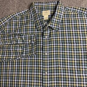 LL Bean Shirt Mens 2XL Green Plaid Button Up Long Sleeve Traditional Fit